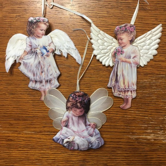 Bradford Edition Other - Set Of 3  Porcelain “Heavens Little Angels” Winged Angels Ornaments